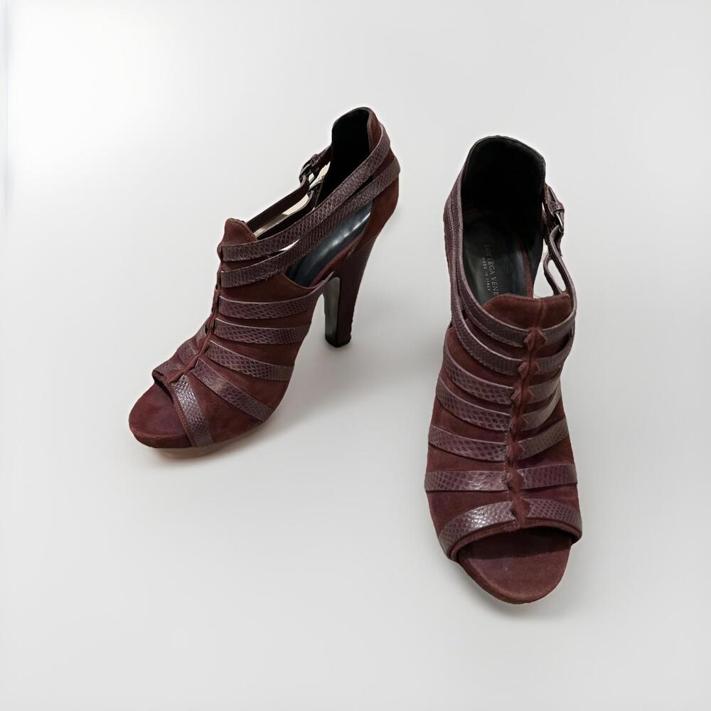 AUTHENTICATED BOTTEGA VENETA PELLE CUOIO SANDALS HEELS IT39.5/US9.5 MADE ITALY